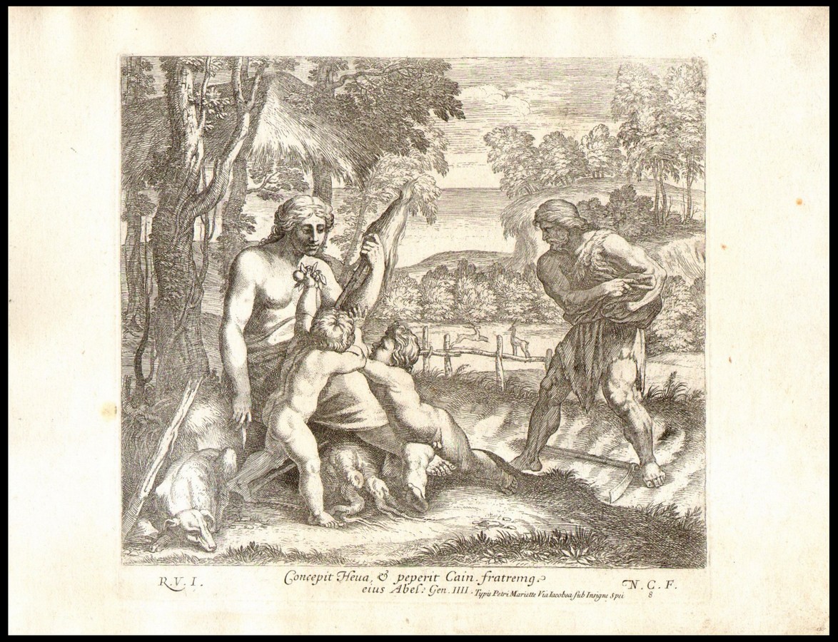 Caino E Abele Come Hanno Procreato Caino e Abele | Chapron Nicolas 1649 | Religioso | Stampe Antiche 1600